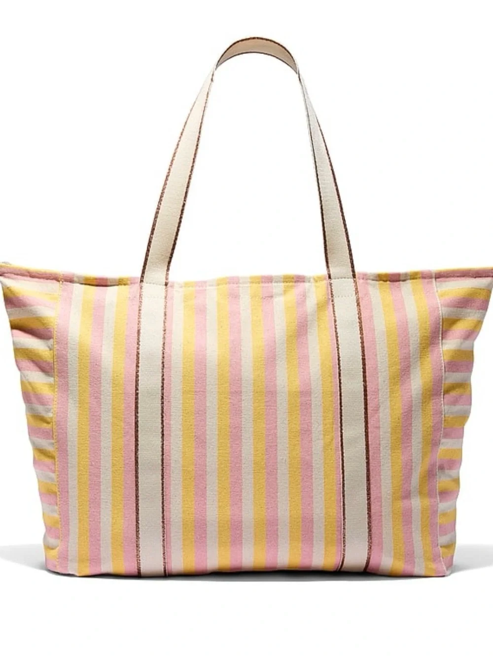 Victoria's Secret Pink, Yellow & White Striped Canvas Tote